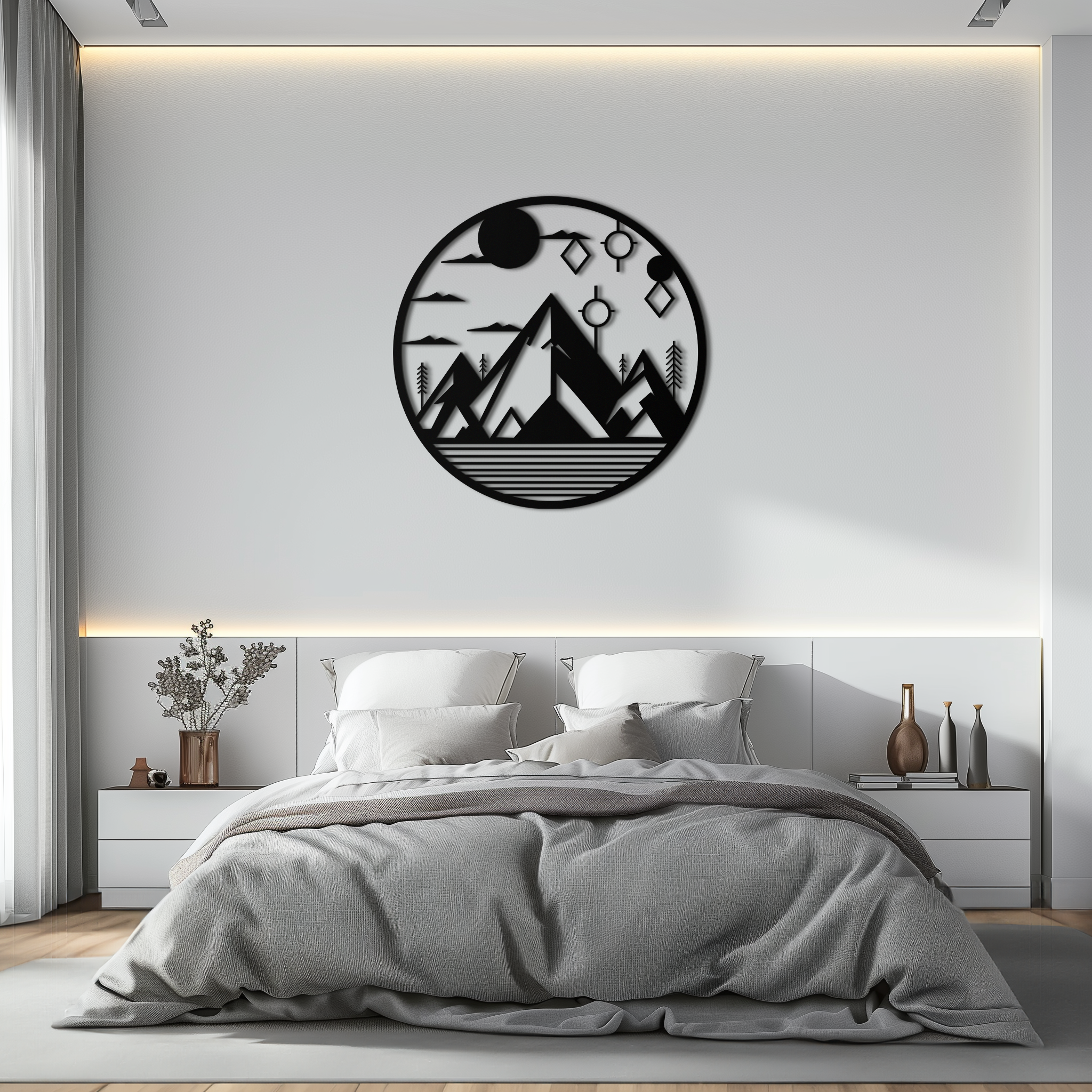 Abstract Mountain Metal Wall Art – Geometric Mountain Silhouette Steel Decor for Modern Interiors- KAF336