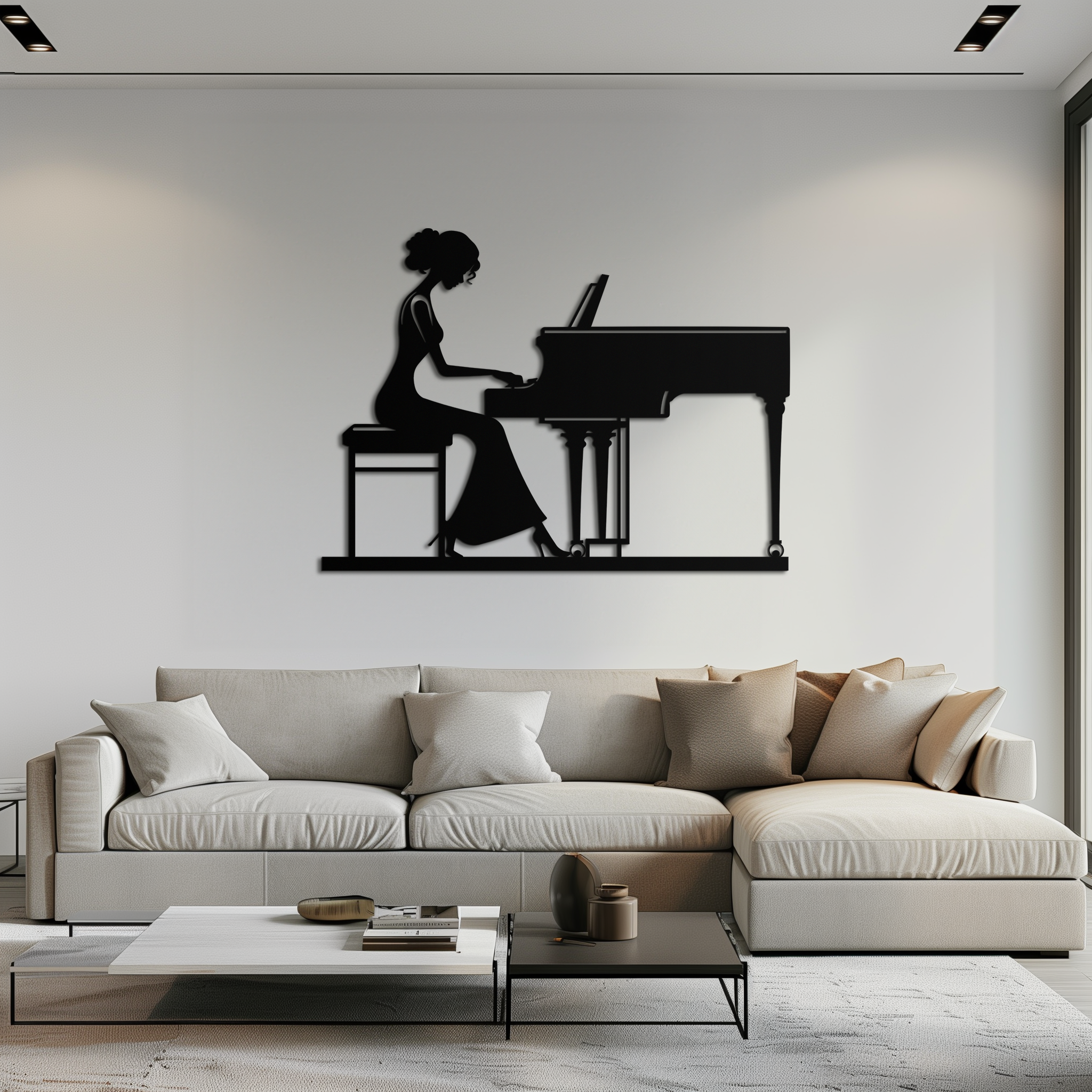 Pianist Woman Metal Wall Art – Elegant Music-Inspired Steel Silhouette for Modern Home Decor- KAF345