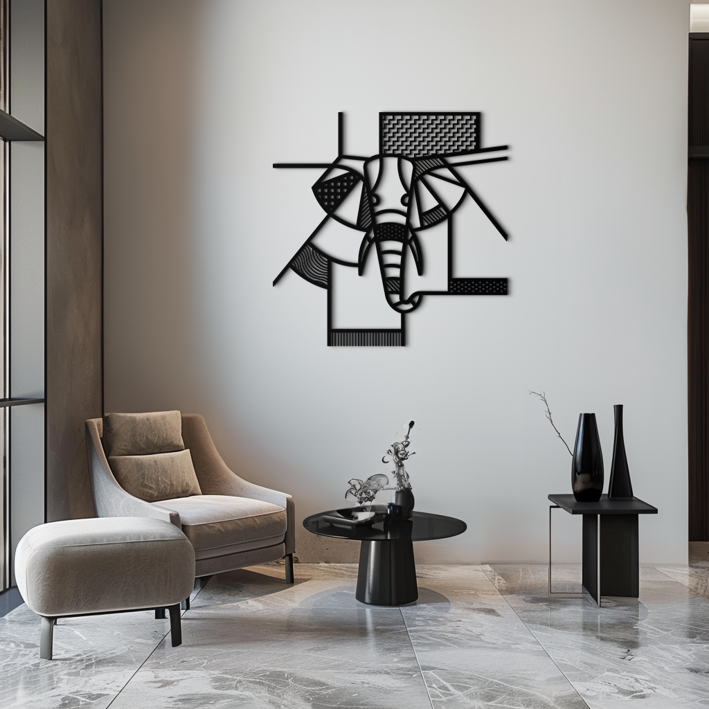Geometric Elephant Metal Wall Art – Abstract Safari Animal Silhouette for Modern Interiors- KAF353