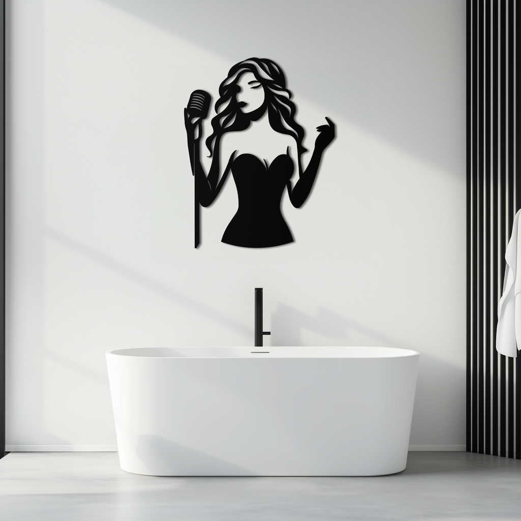 Jazz Singer Silhouette Metal Wall Art - Elegant Female Vocalist Decor - KAF355