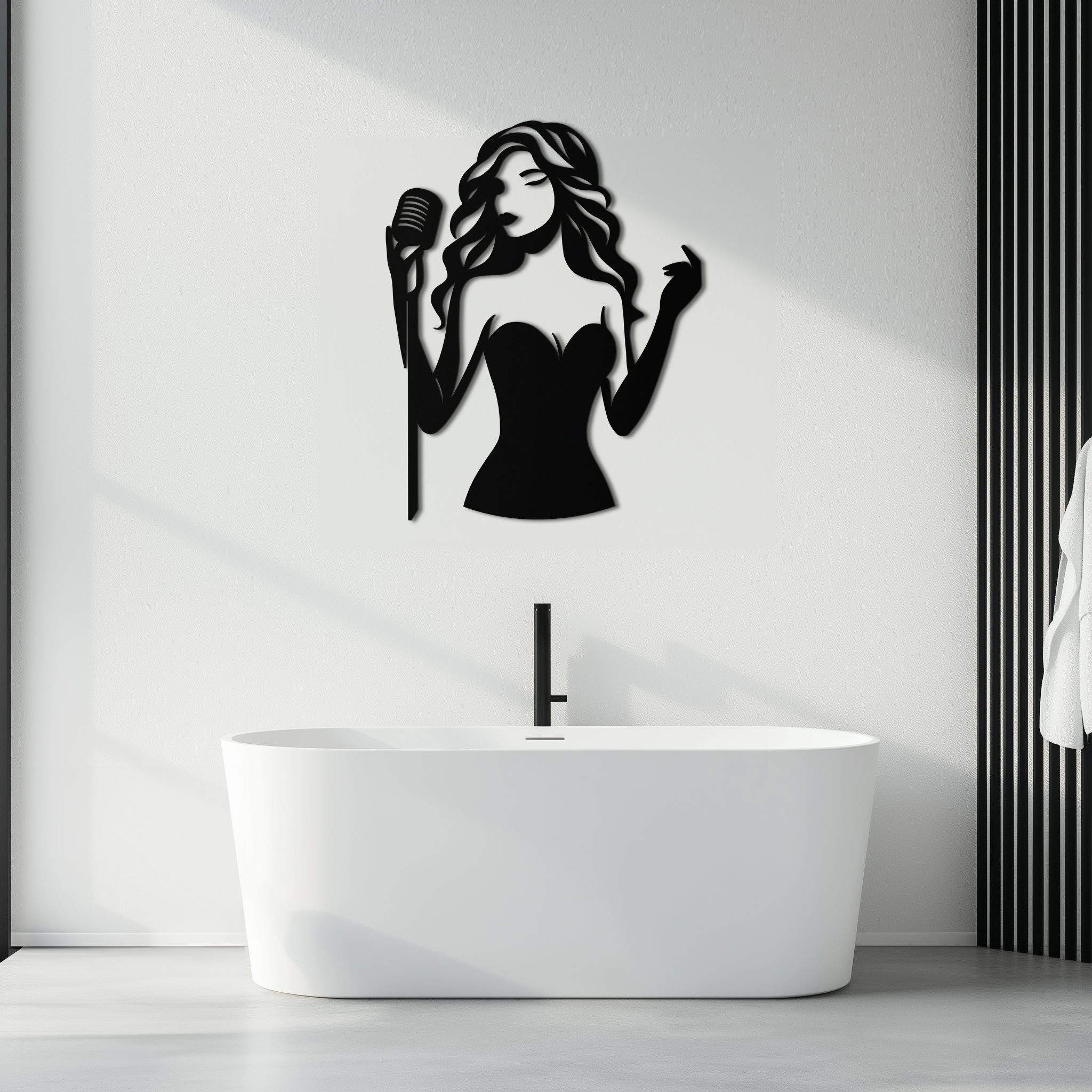 Jazz Singer Silhouette Metal Wall Art - Elegant Female Vocalist Decor - KAF355
