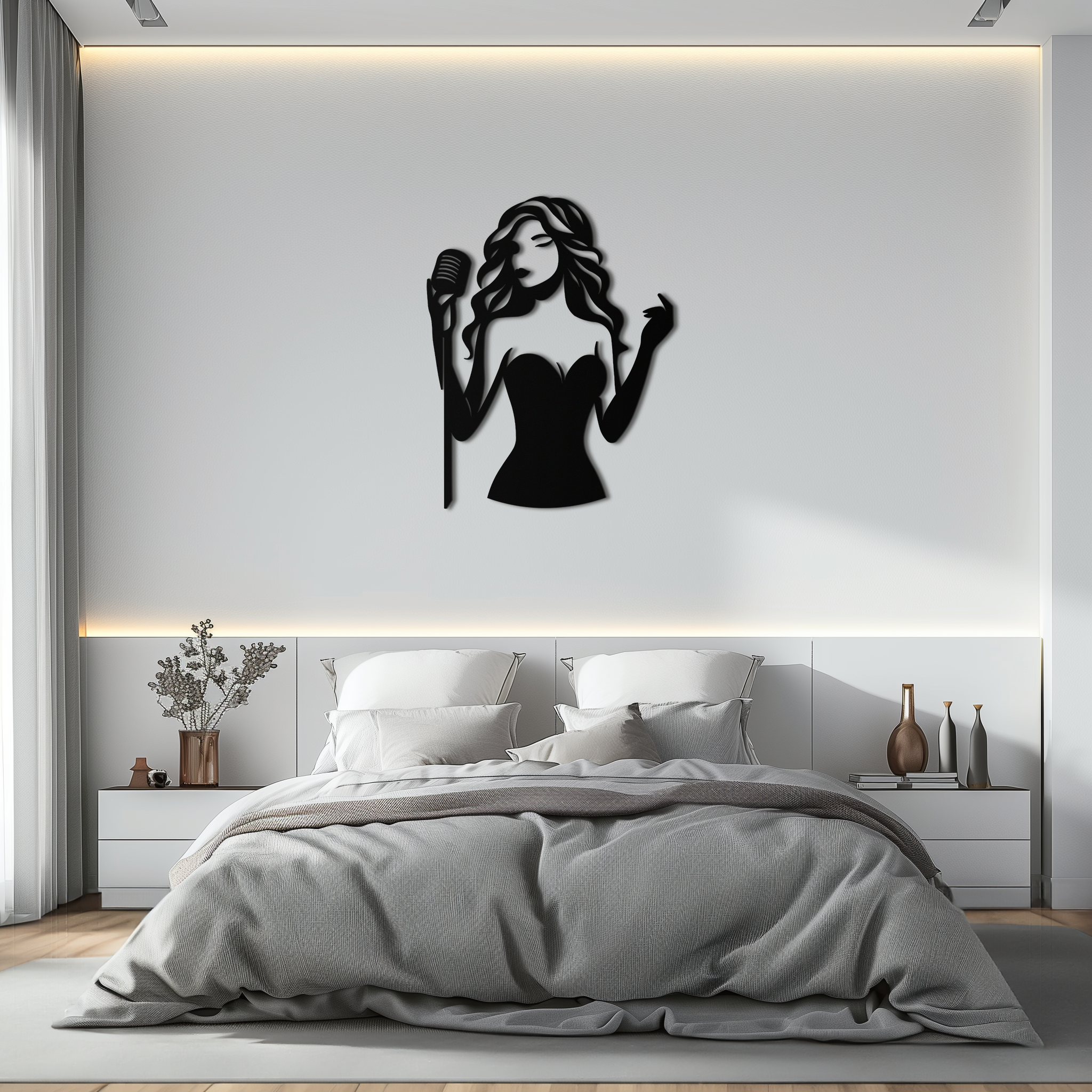 Jazz Singer Silhouette Metal Wall Art - Elegant Female Vocalist Decor - KAF355