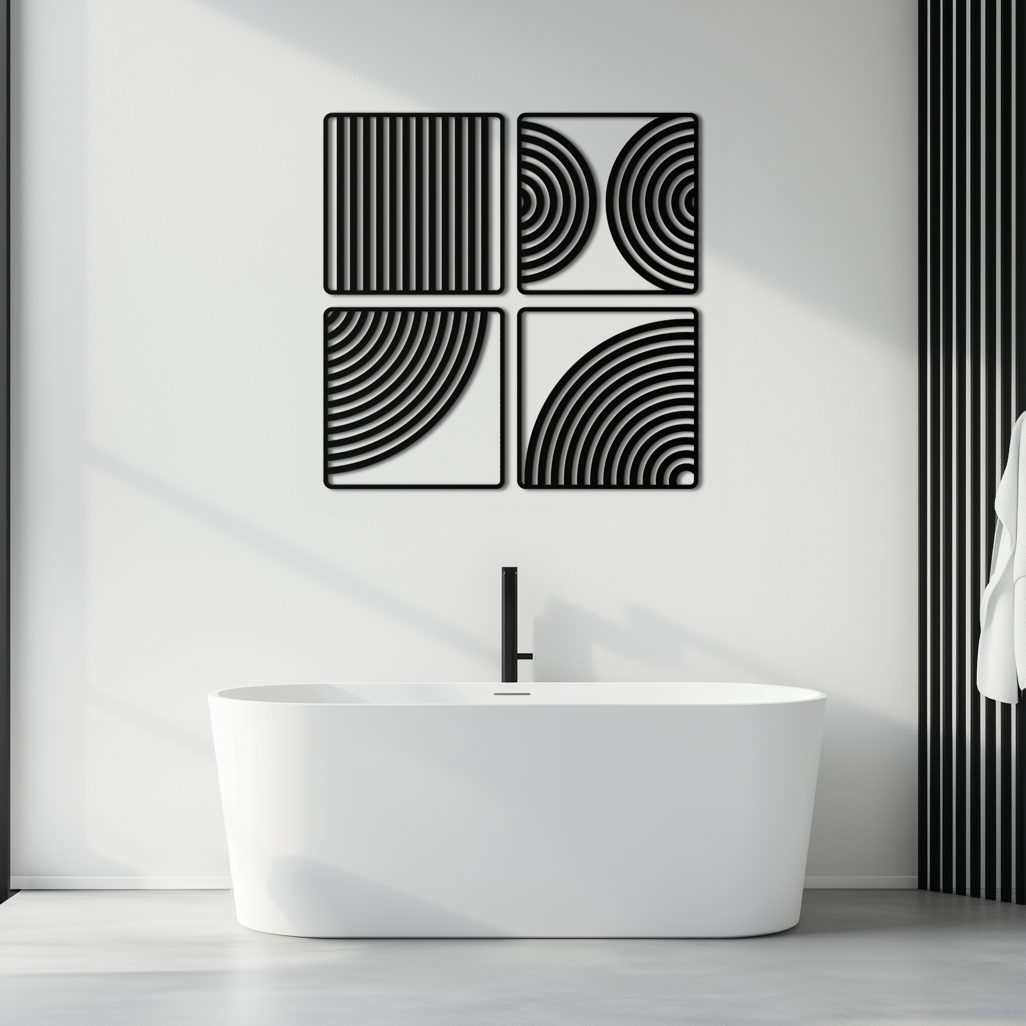 Geometric Pattern Metal Wall Art – 4-Piece Modern Minimalist Steel Decor- KAF363