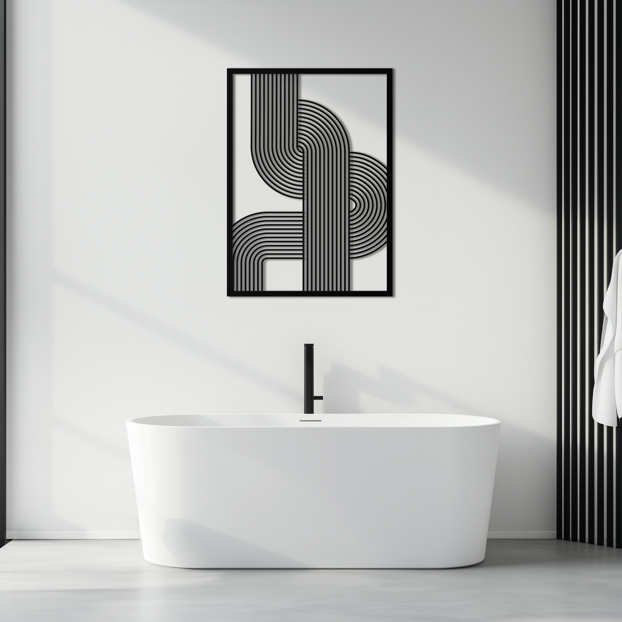 Geometric Curve Panel Metal Wall Art – Modern Abstract Steel Decor- KAF364