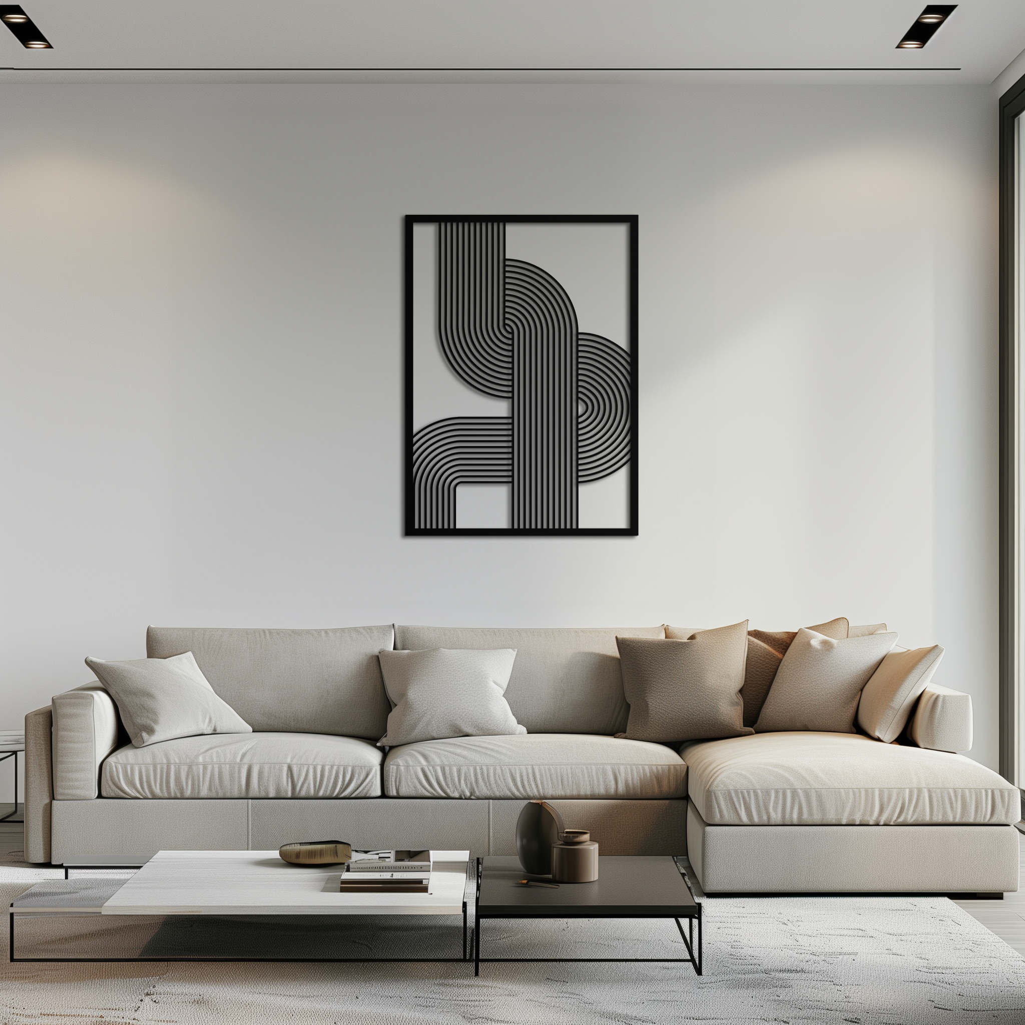 Geometric Curve Panel Metal Wall Art – Modern Abstract Steel Decor- KAF364