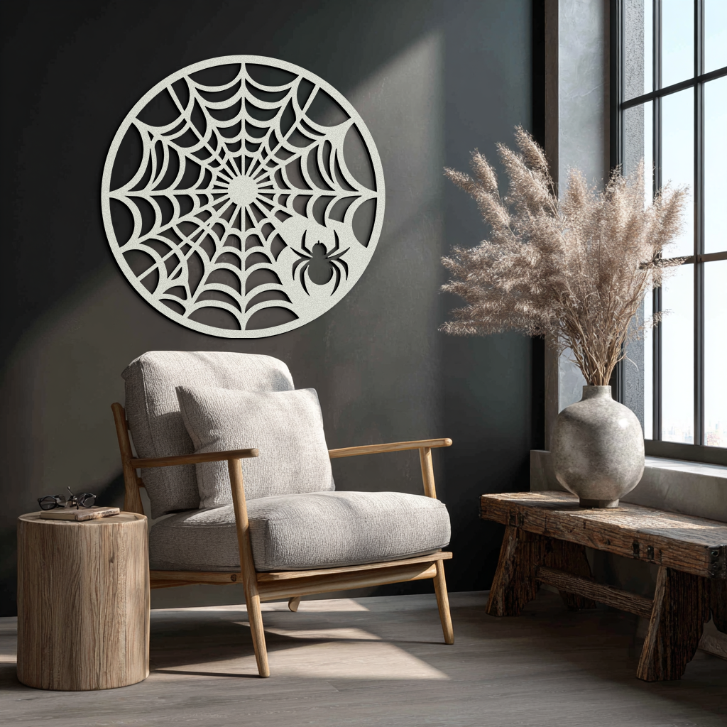 Spider Web Metal Wall Art – Round Halloween Spider Decoration- KAF372