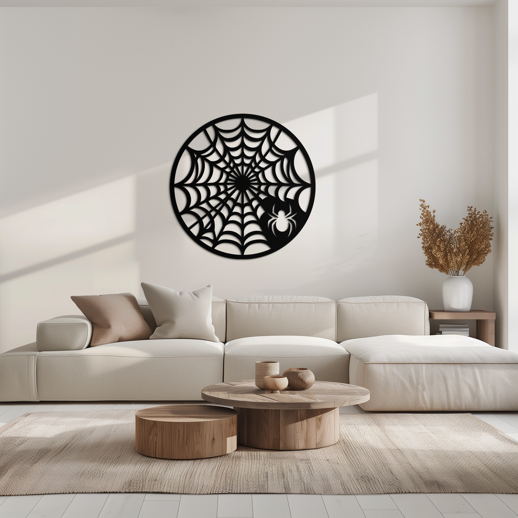 Spider Web Metal Wall Art – Round Halloween Spider Decoration- KAF372