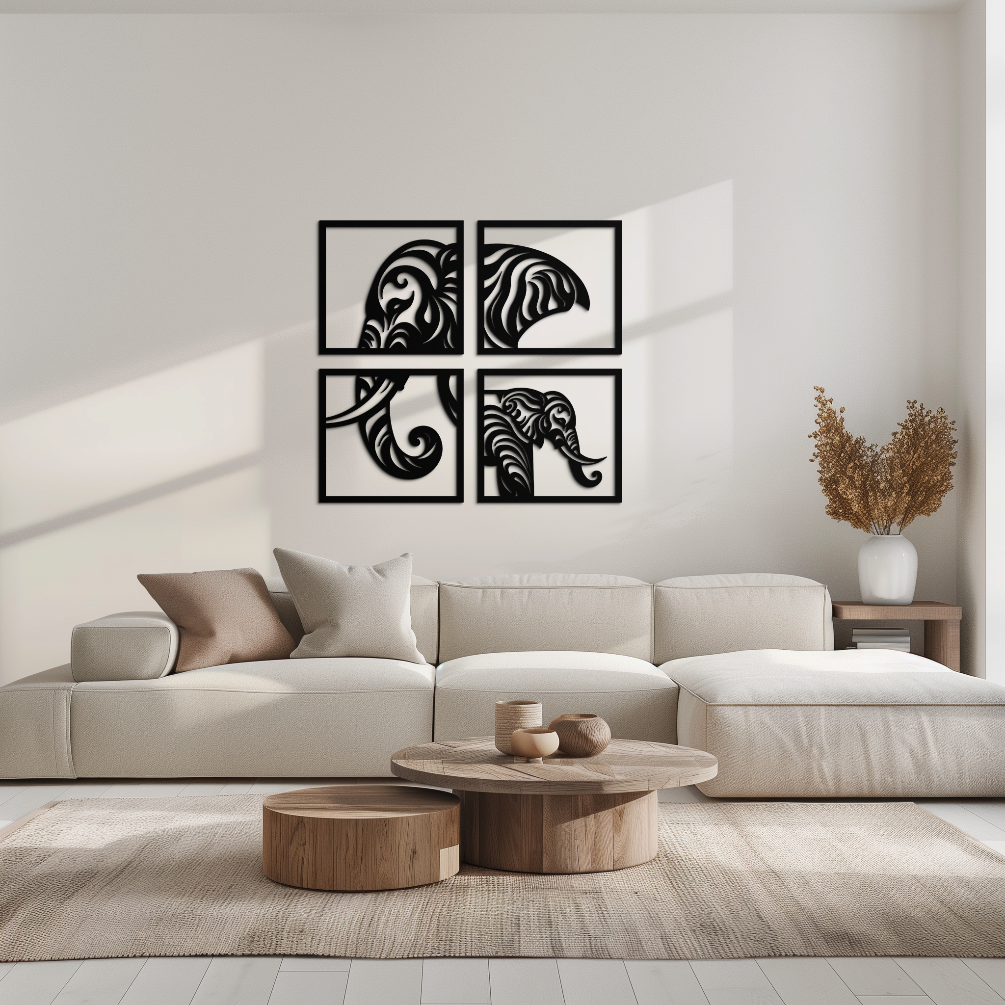 Elephant Silhouette 4-Piece Metal Wall Art – Modern Tribal Design- KAF374