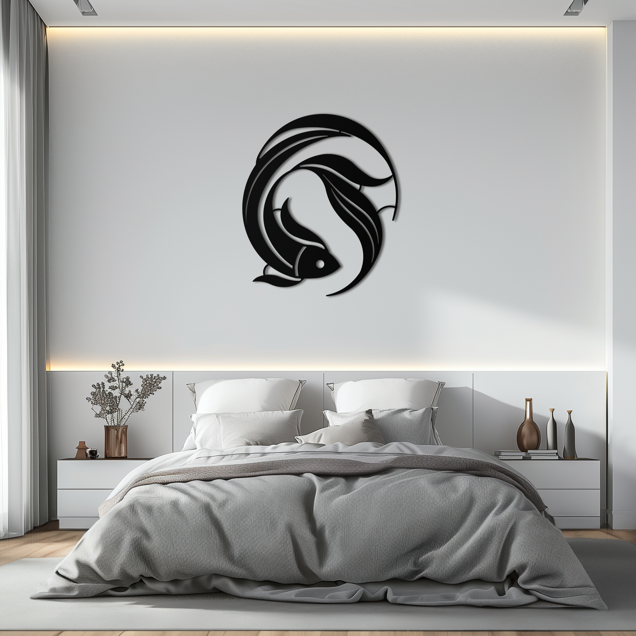 Japanese fish Metal Wall Art – Elegant Minimalist Ocean Decor- KAF379