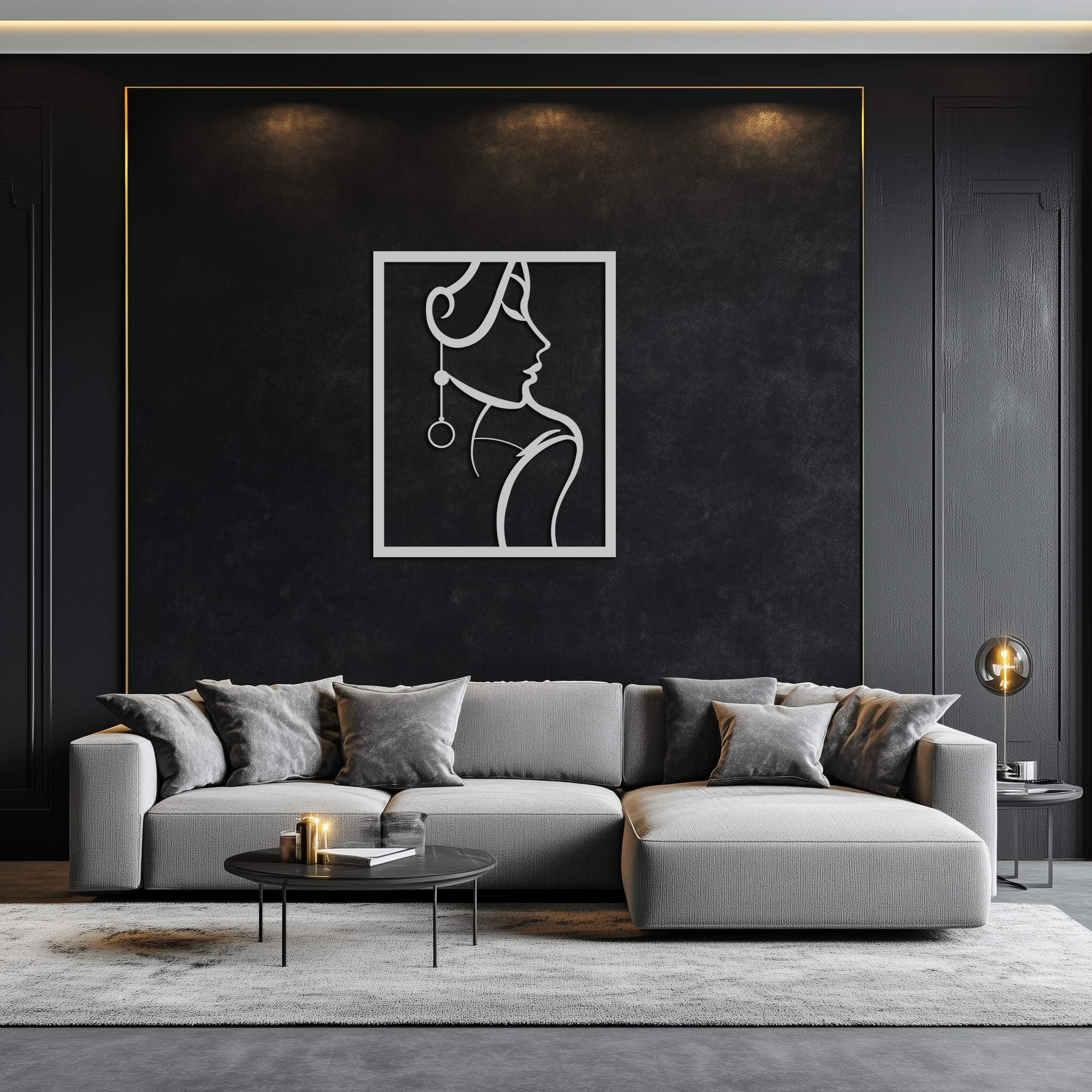 Elegant Female Silhouette Metal Wall Art – Graceful Lady Framed Steel Decor- KAF383