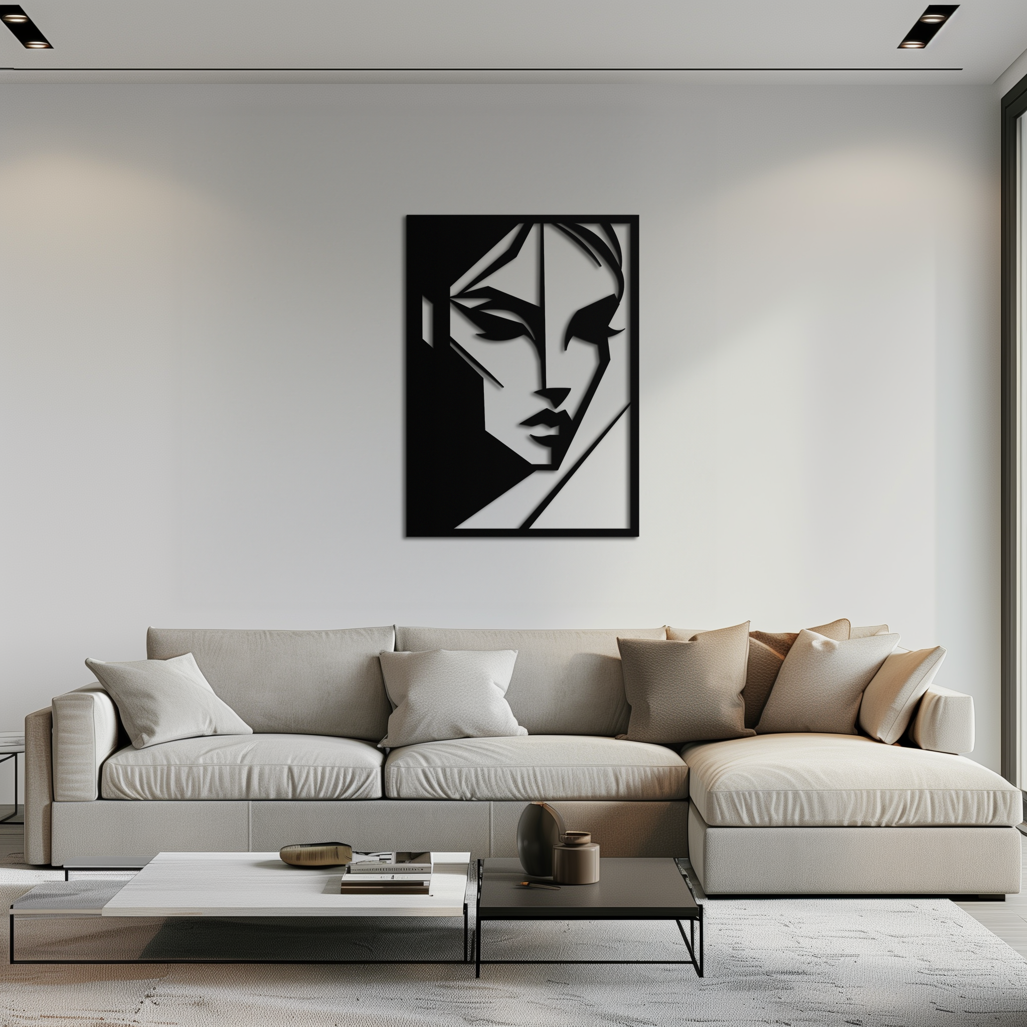 Geometric Woman Silhouette Metal Wall Art – Abstract Female Line Art Decor- KAF386