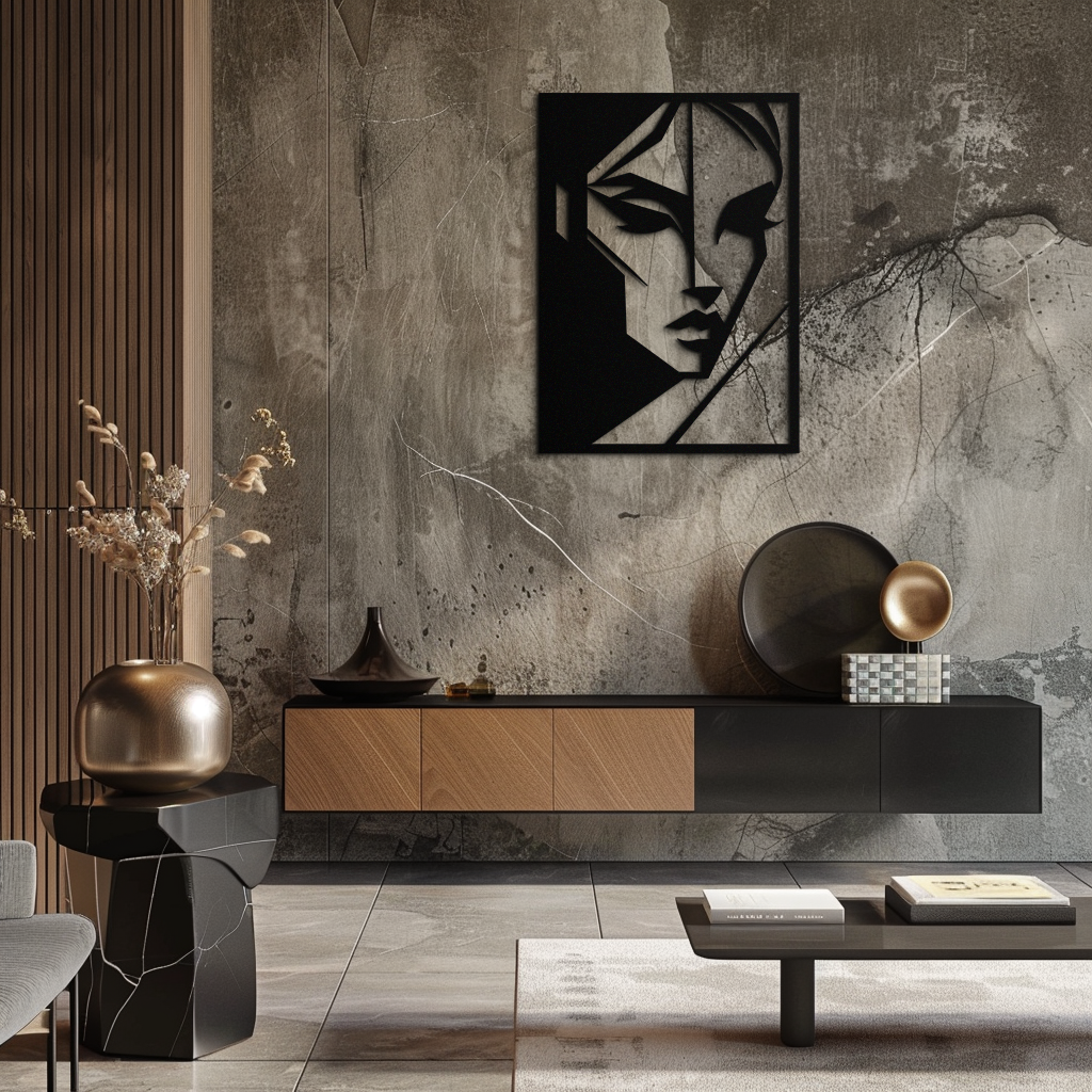 Geometric Woman Silhouette Metal Wall Art – Abstract Female Line Art Decor- KAF386