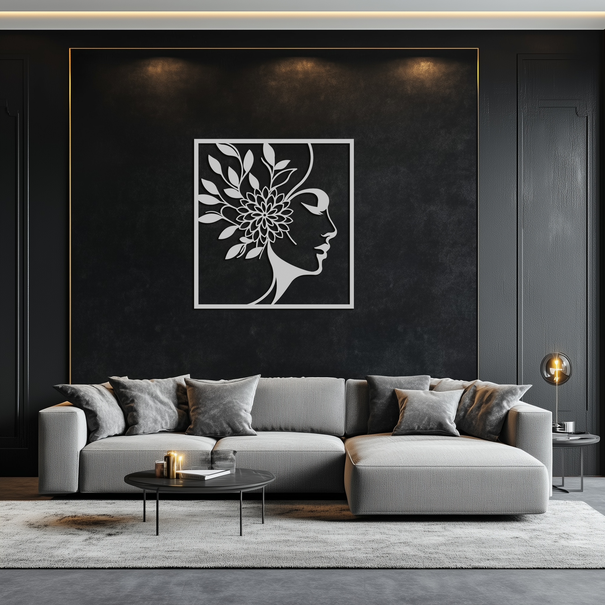 WOMAN WITH FLOWER Metal Wall Art – Modern Silhouette Steel Decor- KAF387