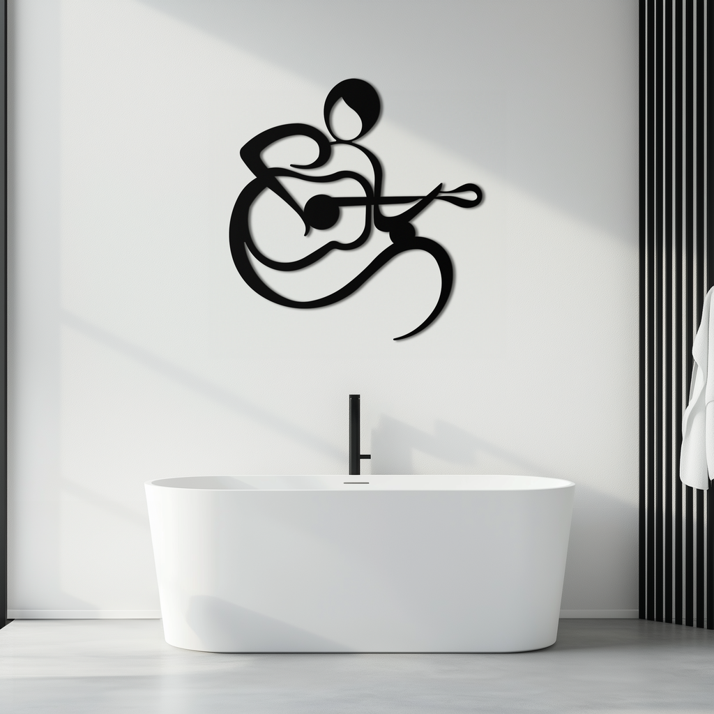 Guitarist Abstract Metal Wall Art – Minimal Black Wall Decoration- KAF388