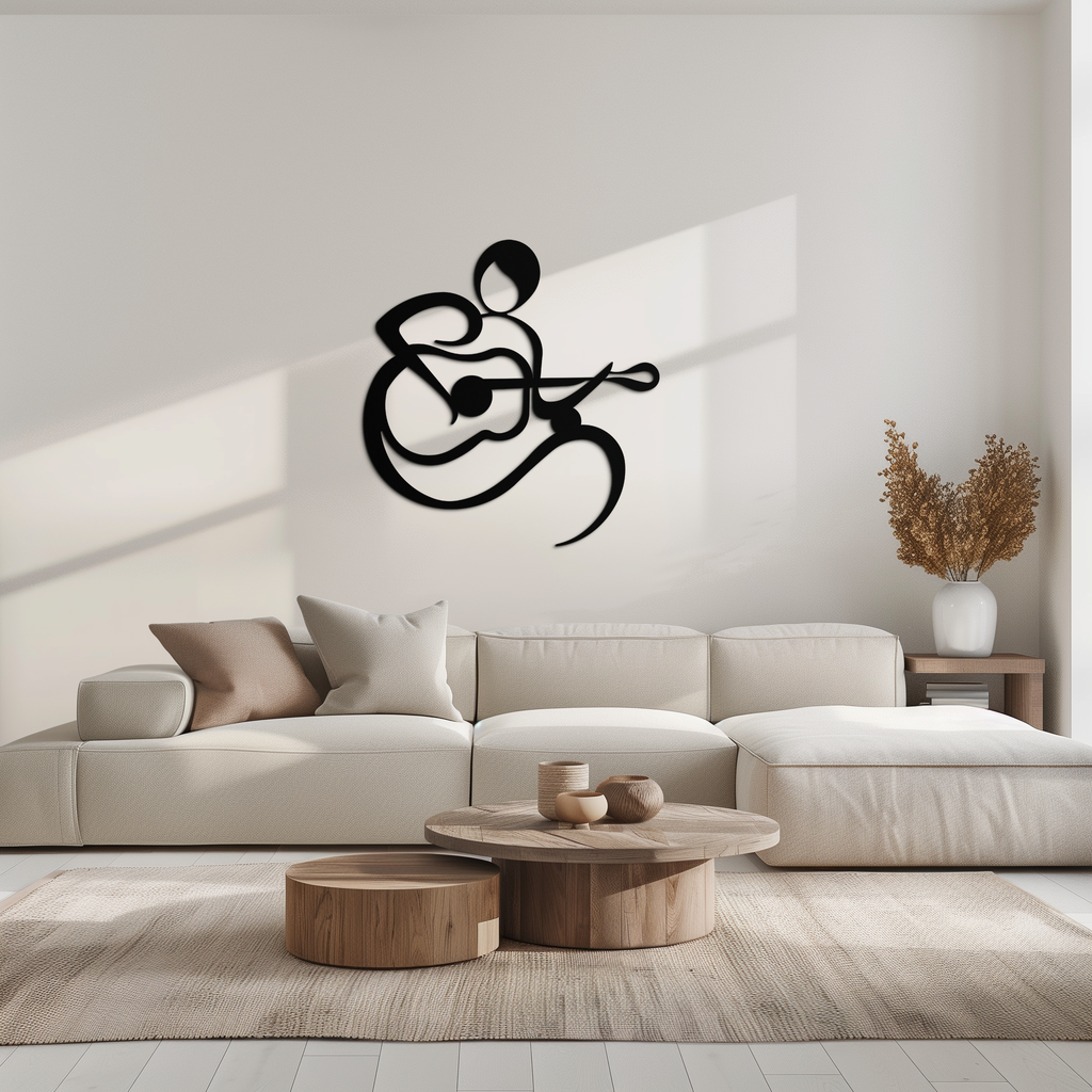 Guitarist Abstract Metal Wall Art – Minimal Black Wall Decoration- KAF388
