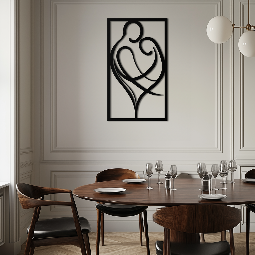 Hugging Couple Metal Wall Art – Romantic Modern Silhouette Home Decor for Bedroom or Living Room- KAF390