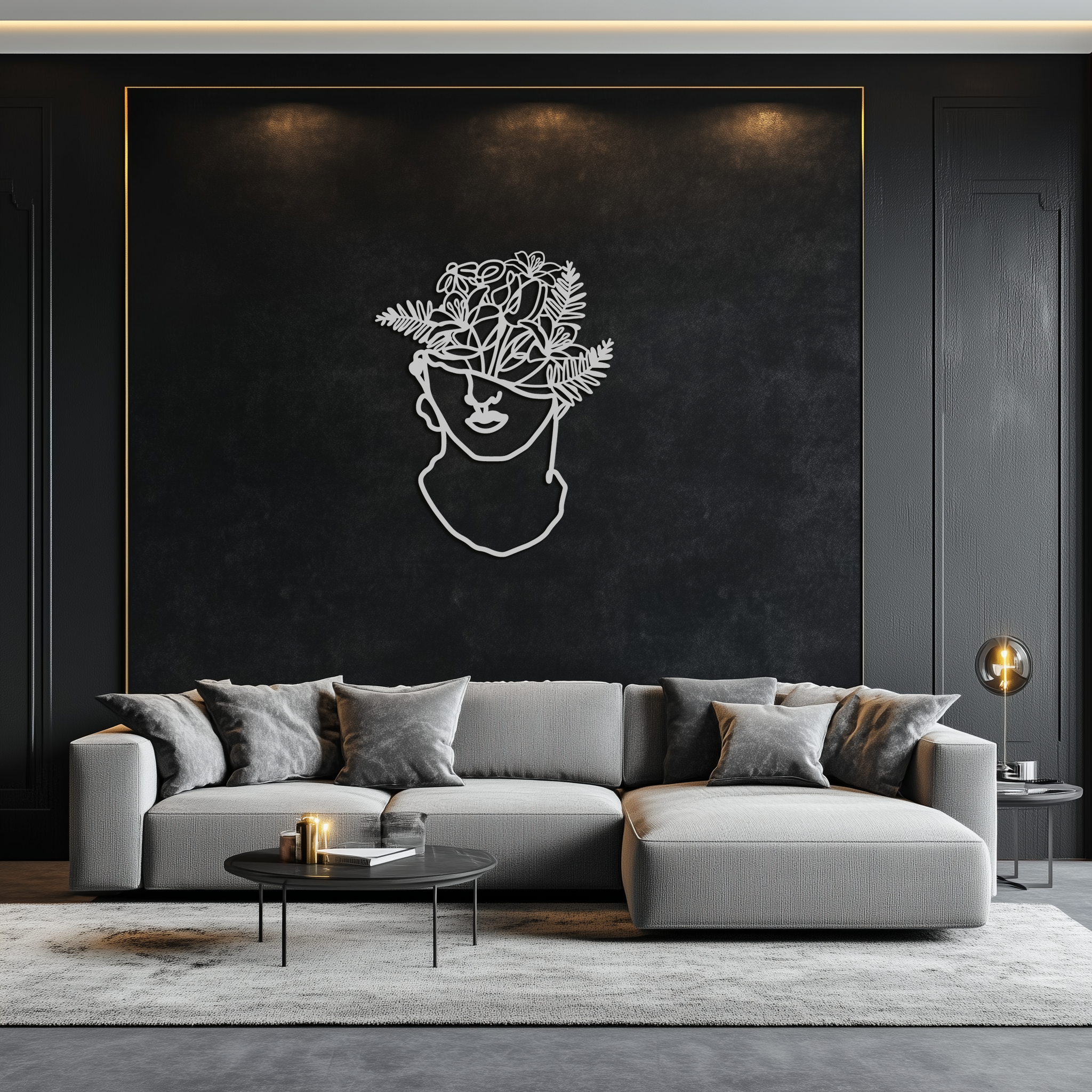 Floral Greek Statue Line Art – Modern Abstract Face Metal Wall Decor- KAF394