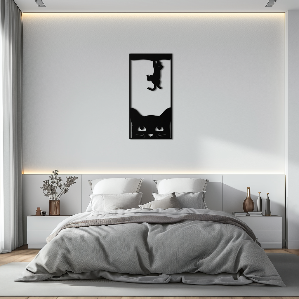 Cute Cat and Kitten Metal Wall Art – Playful Hanging Cat Silhouette Steel Decor for Pet Lovers and Home Interiors- KAF407