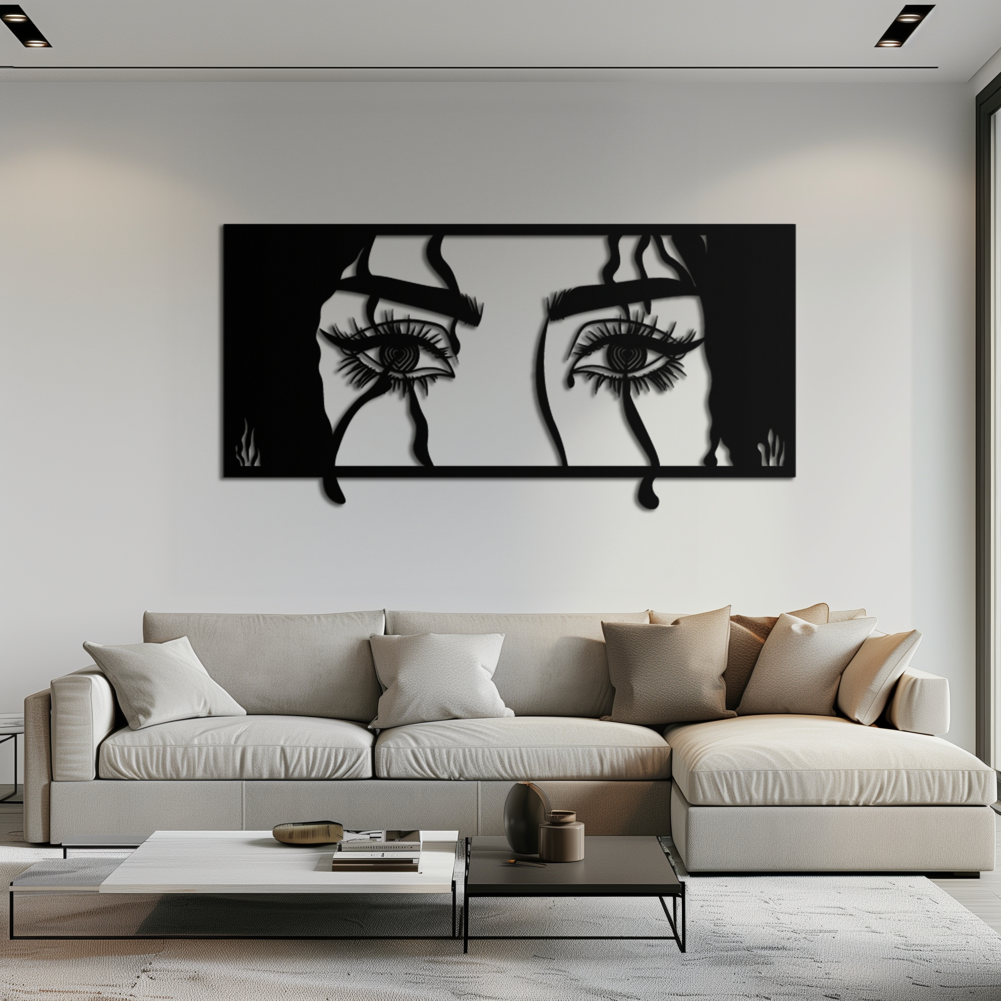 Mysterious Woman Eyes Metal Wall Art – Black Steel Feminine Silhouette Decor for Modern Stylish Interiors- KAF408