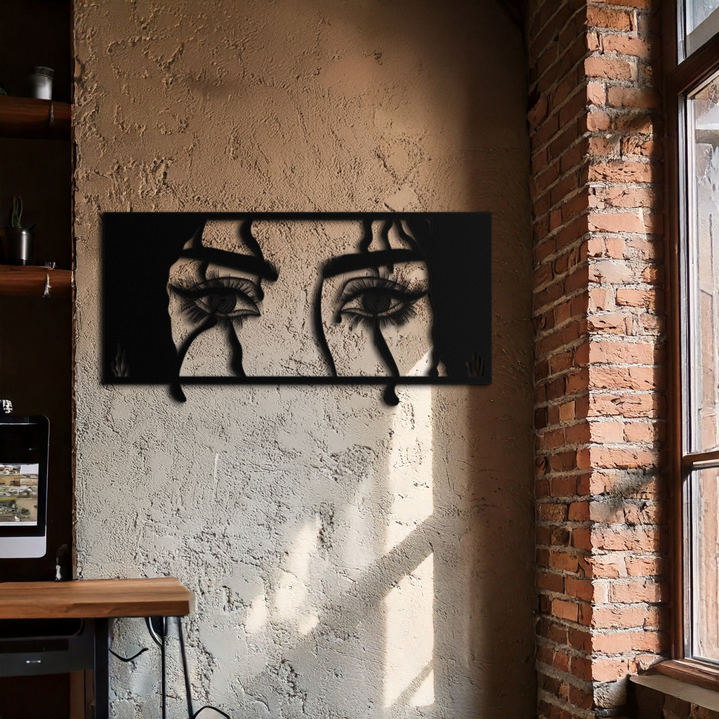 Mysterious Woman Eyes Metal Wall Art – Black Steel Feminine Silhouette Decor for Modern Stylish Interiors- KAF408