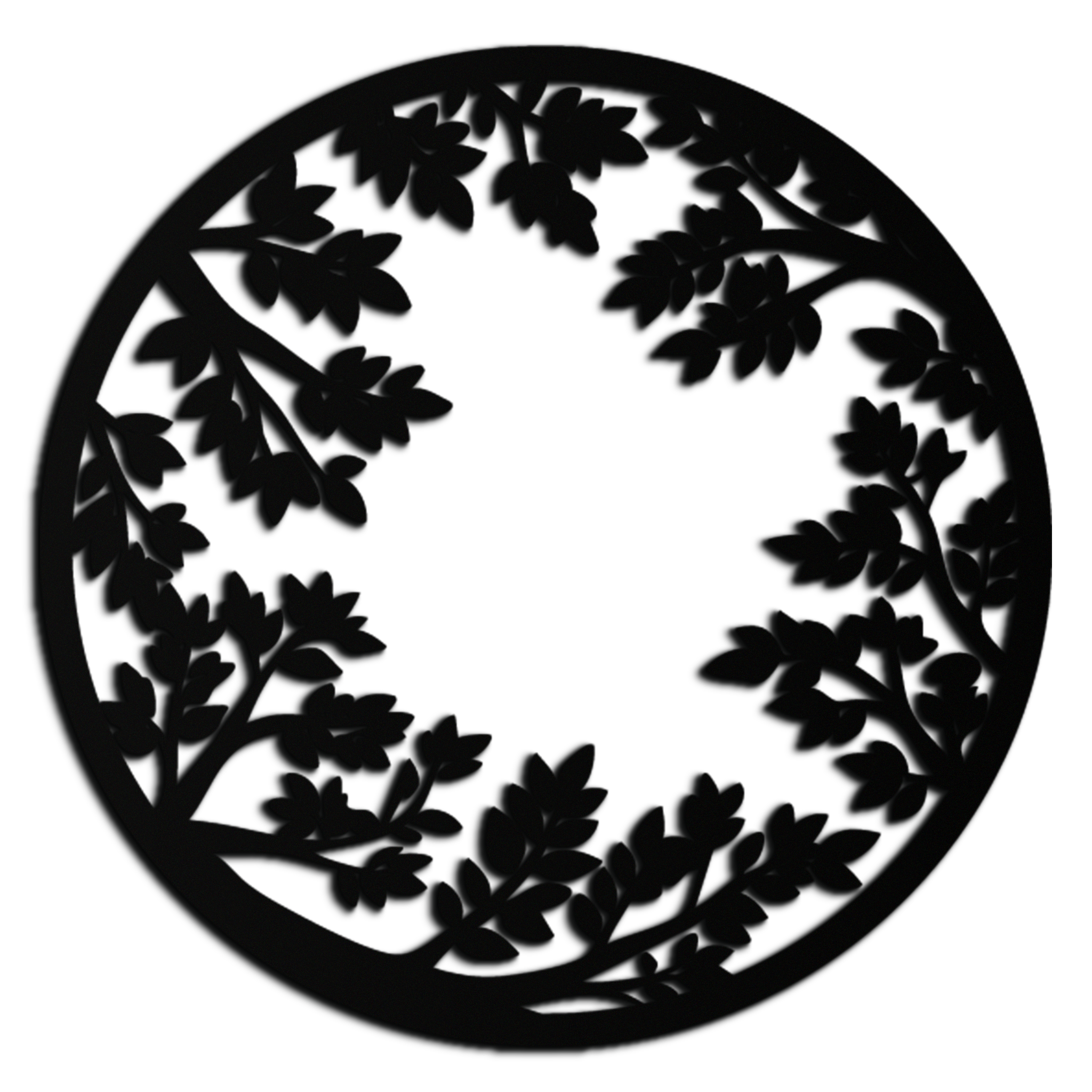 Round Leafy Branches Metal Wall Art – Nature Inspired Circular Black Steel Decor for Modern Interior and Garden- KAF411