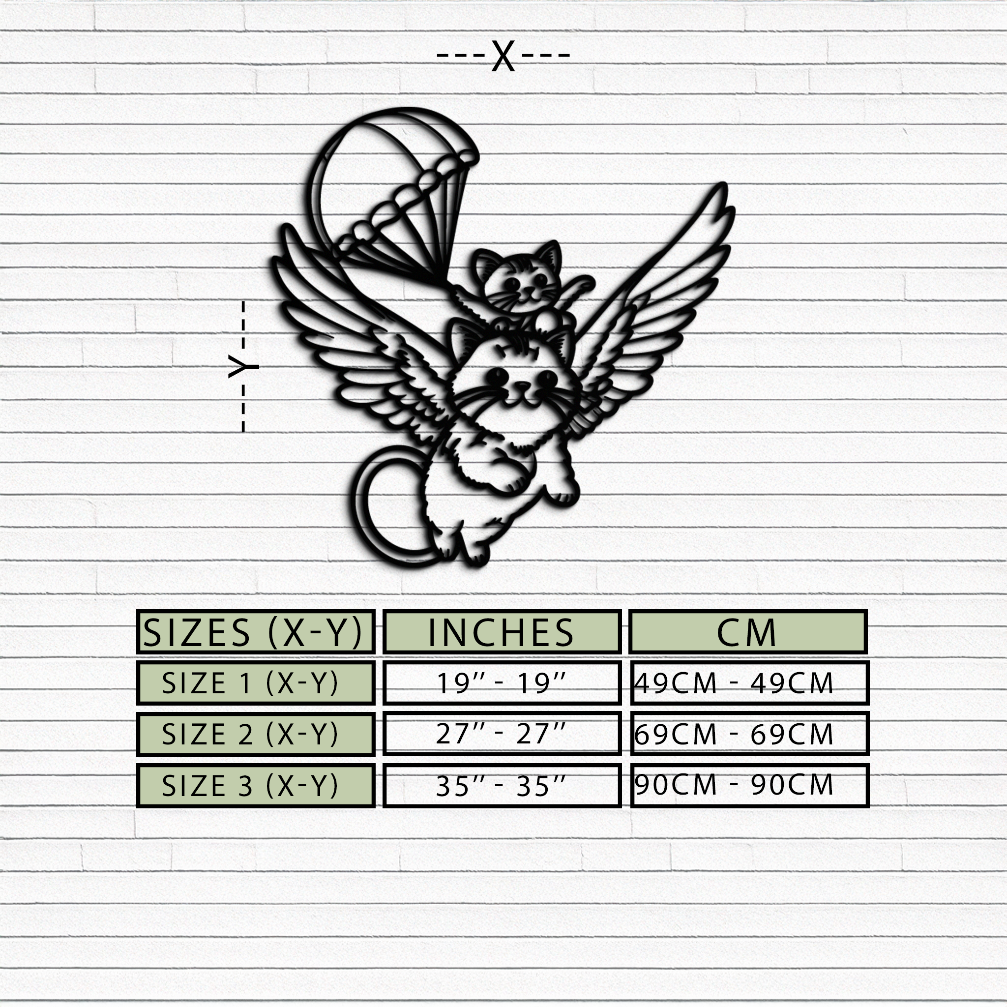 Flying Cats with Parachute Metal Wall Art – Adorable Winged Cat & Kitten Steel Decor for Kids Room and Nursery- KAF413