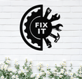 Fix It Tools Metal Wall Art – Industrial Gear & Hand Tools Silhouette Black Steel Decor for Garage or Workshop- KAF419