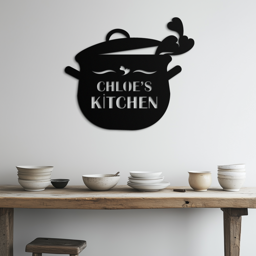 Cute Smiling Cooking Pot Metal Wall Art – Playful Kitchen Steel Decor with Heart Steam for Home and Café Interiors- KAF420