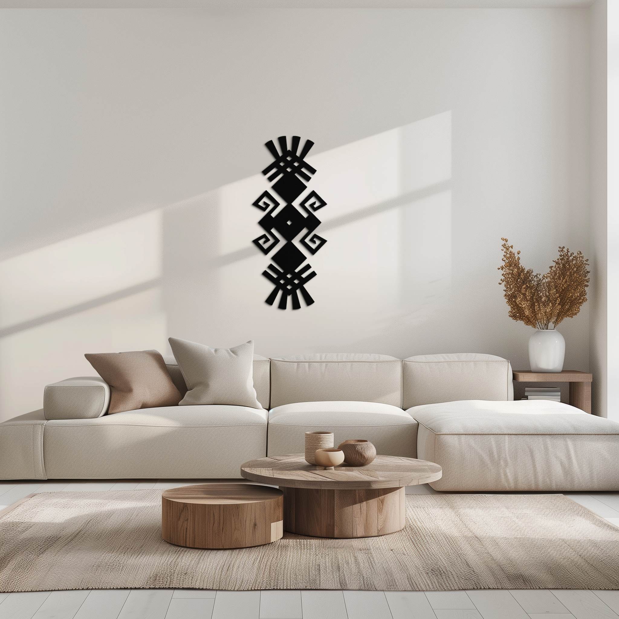 Tribal Ethnic Pattern Metal Wall Art – Abstract Geometric Black Steel Decor for Modern Bohemian Interiors- KAF432