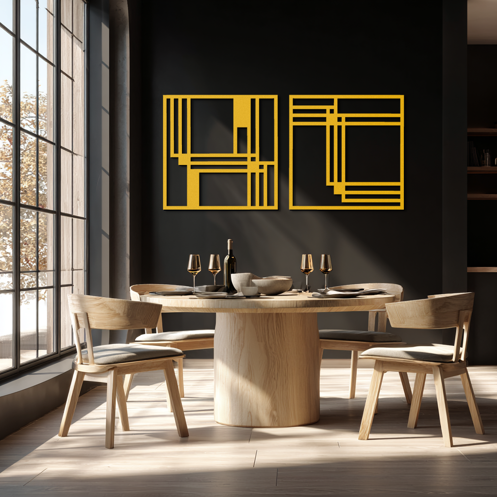 Modern Abstract Rectangles Metal Wall Art – Geometric Minimalist Black Steel Decor, 2 Panel Set for Contemporary Interiors- KAF433