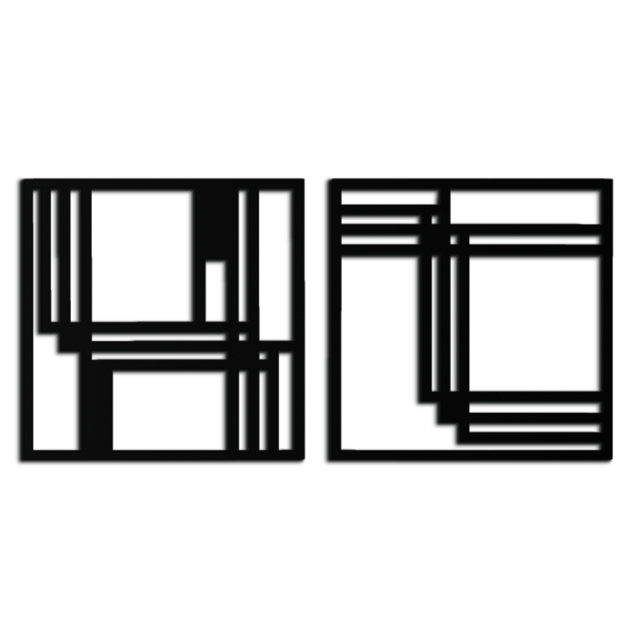 Modern Abstract Rectangles Metal Wall Art – Geometric Minimalist Black Steel Decor, 2 Panel Set for Contemporary Interiors- KAF433