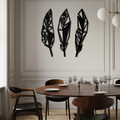 Geometric Feather Trio Metal Wall Art – Abstract Minimalist Black Steel Feather Set for Modern Bohemian Interiors- KAF434