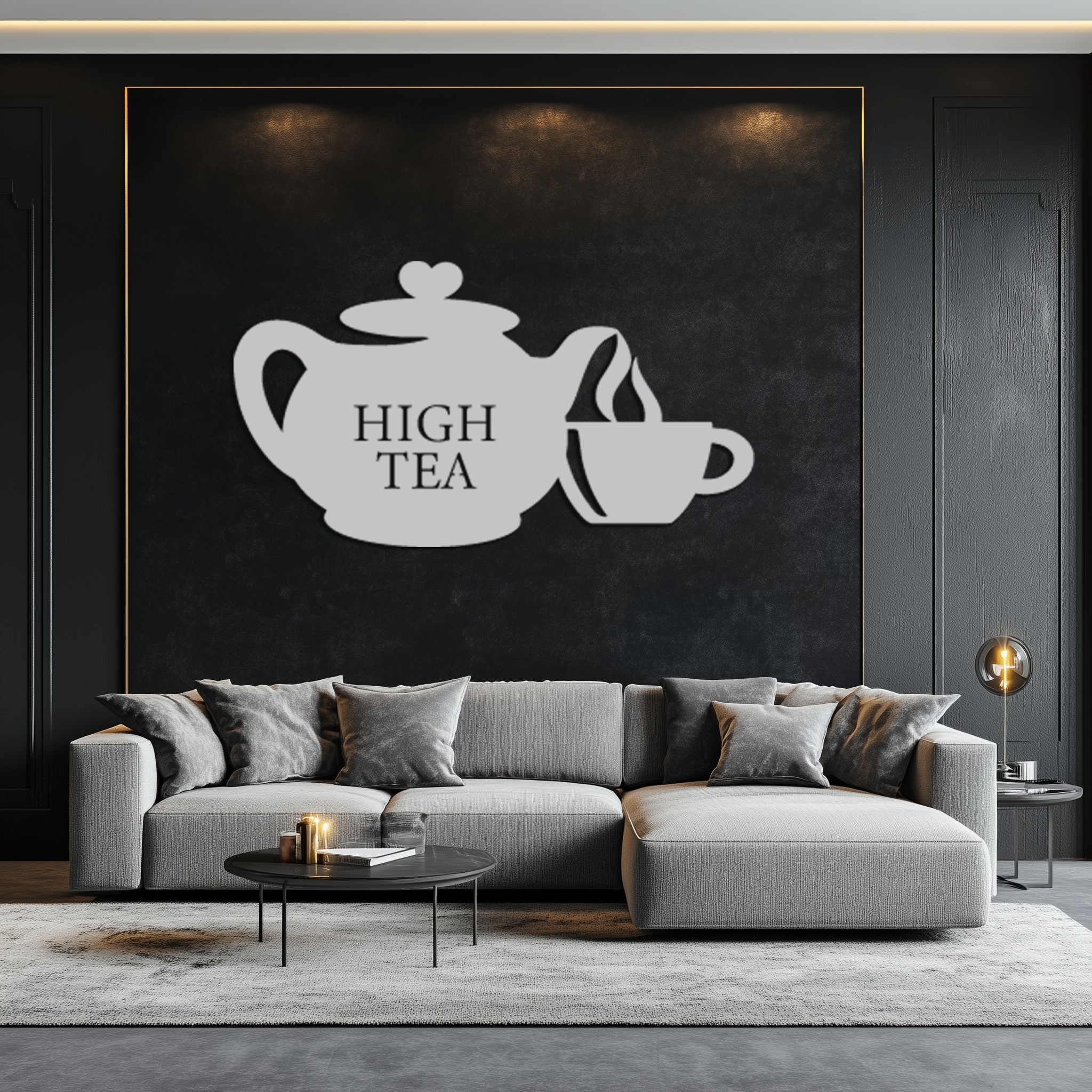 High Tea Teapot & Cup Metal Wall Art – Elegant Black Steel Tea-Time Decor for Kitchen, Café, and Dining Spaces- KAF440