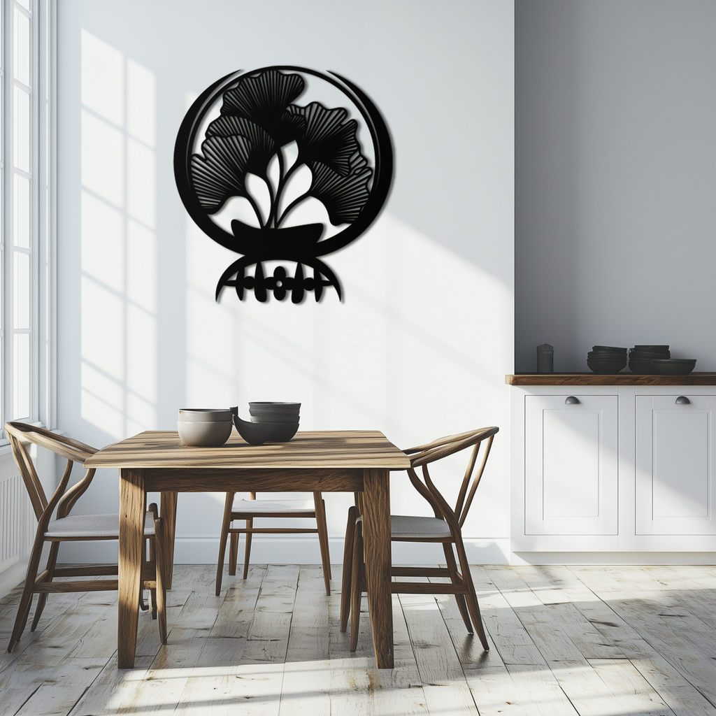 Ginkgo Leaves Abstract Metal Wall Art – Elegant Nature-Inspired Black Steel Decor for Modern Home Interiors- KAF441
