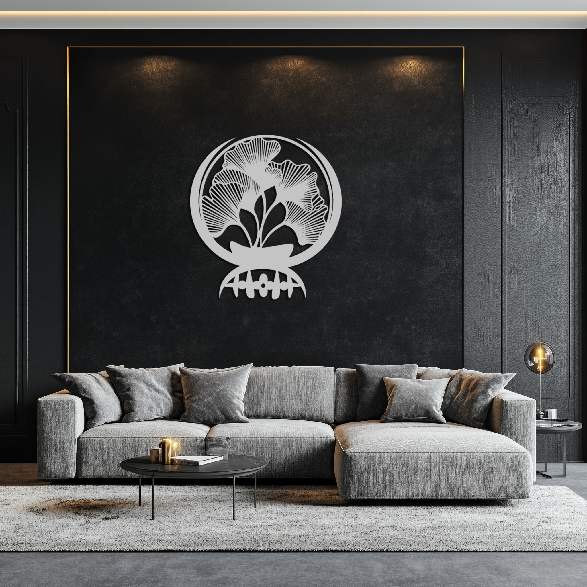 Ginkgo Leaves Abstract Metal Wall Art – Elegant Nature-Inspired Black Steel Decor for Modern Home Interiors- KAF441