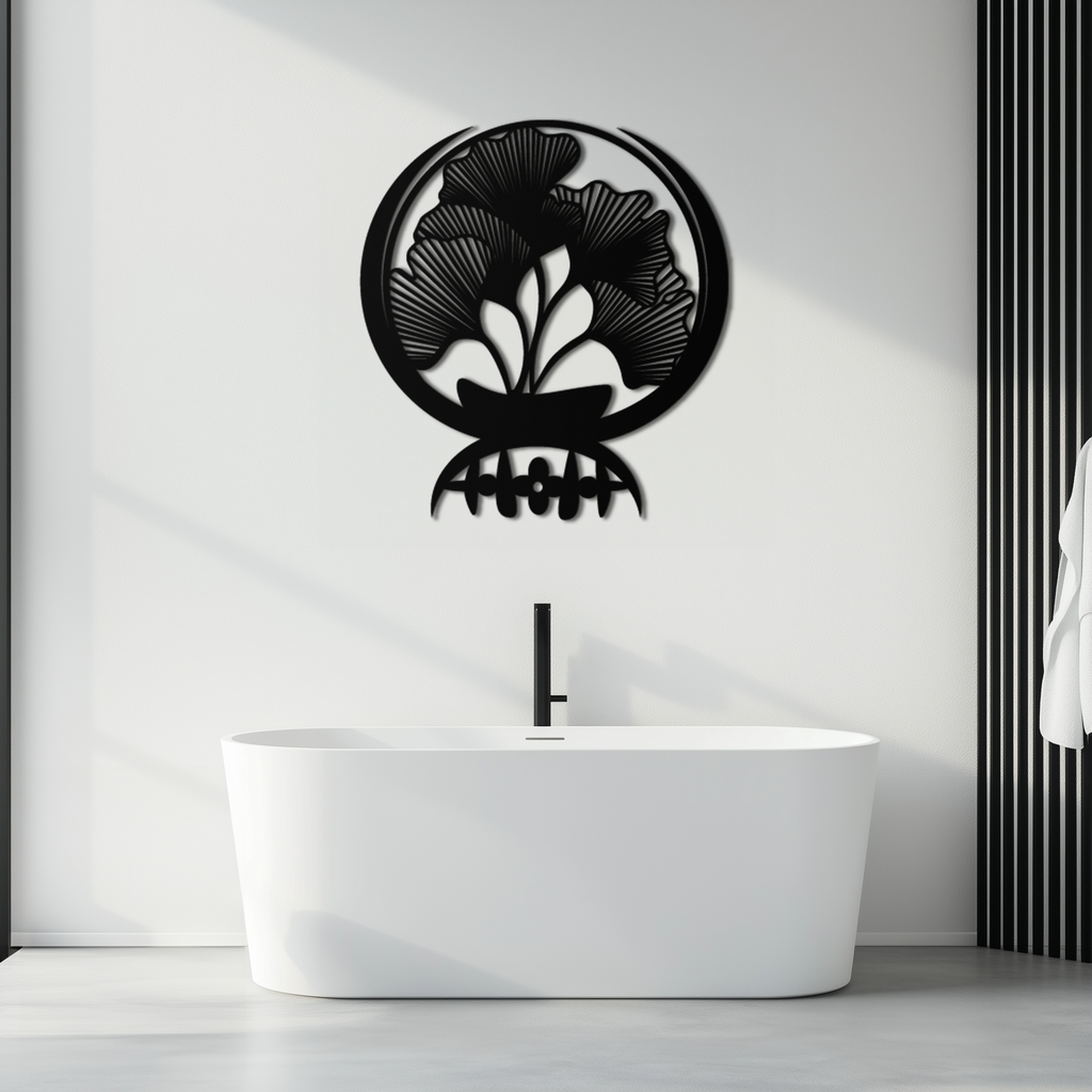 Ginkgo Leaves Abstract Metal Wall Art – Elegant Nature-Inspired Black Steel Decor for Modern Home Interiors- KAF441
