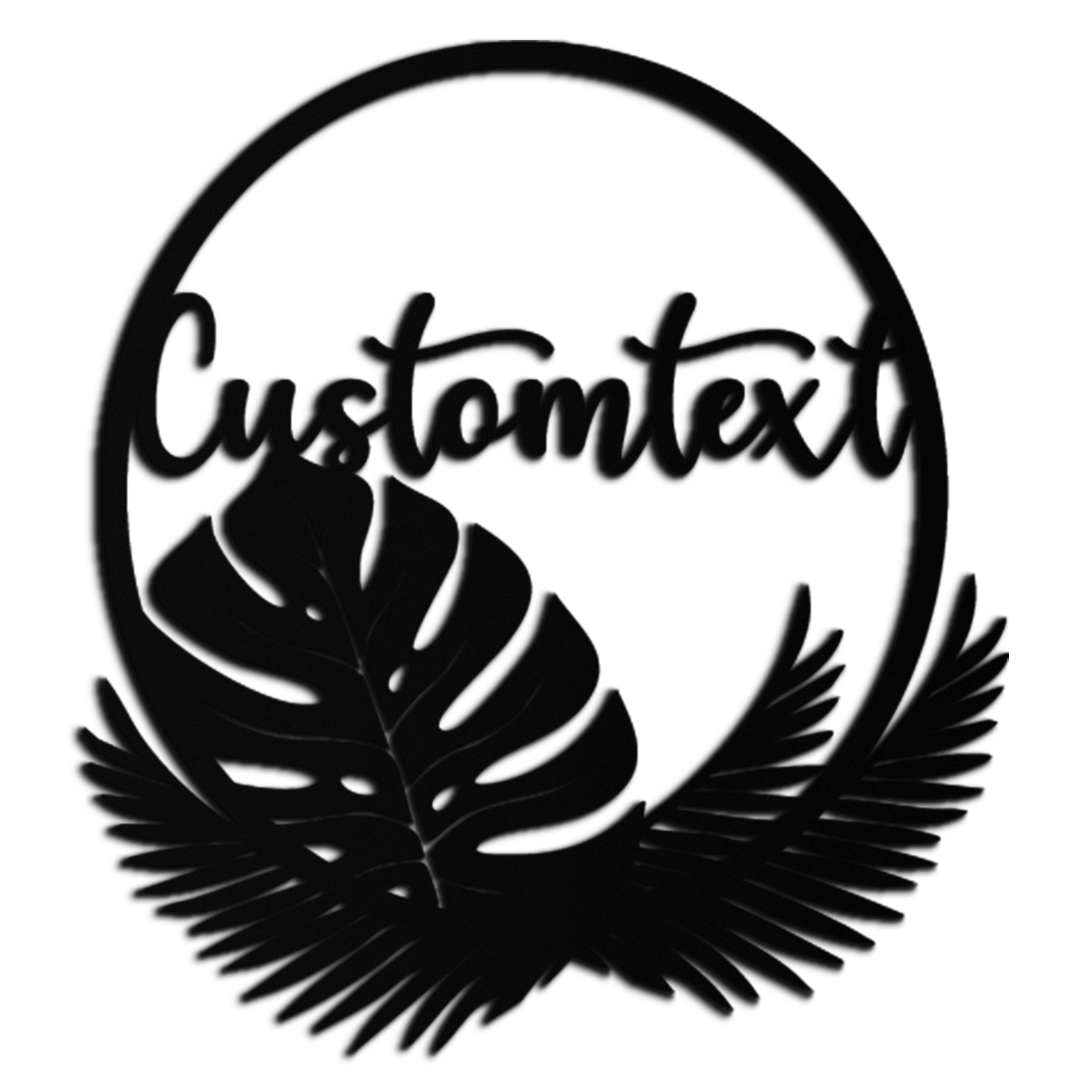 Personalized Tropical Leaves Metal Wall Art – Custom Text Circular Black Steel Decor for Modern Home and Event Spaces- KAF444