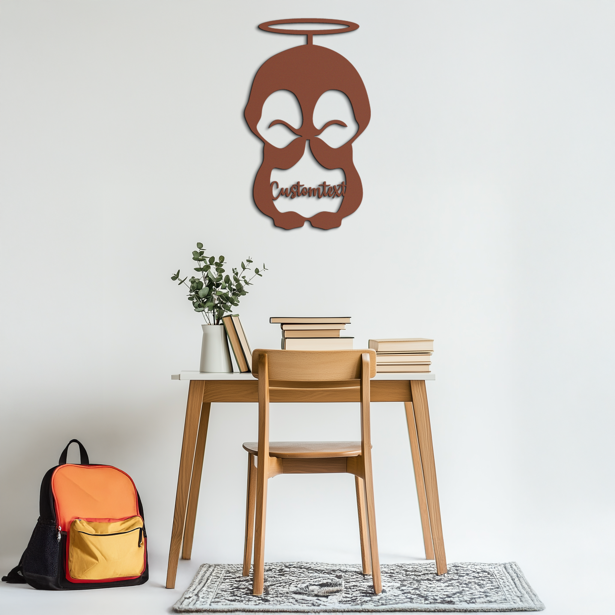 Personalized Cute Angel Penguin Metal Wall Art – Custom Text Adorable Black Steel Decor for Kids Rooms and Nurseries- KAF449