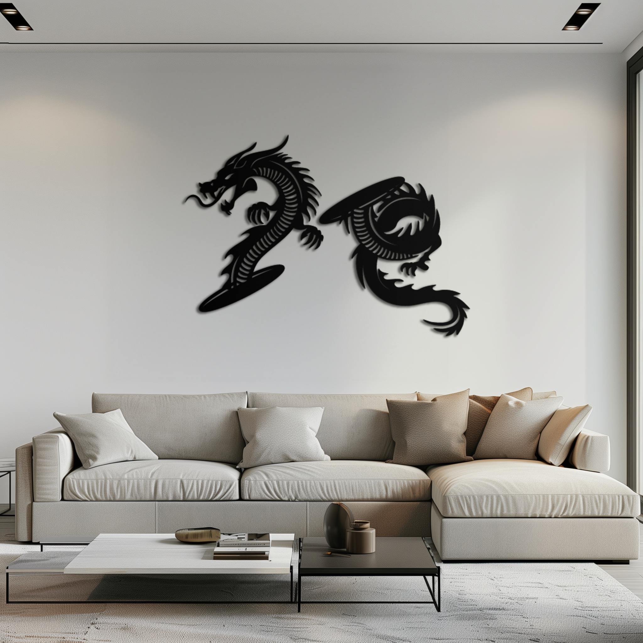 Yin Yang Dragon Duo Metal Wall Art – Eastern-Inspired Black Steel Decor for Modern, Zen and Asian-Themed Interiors- KAF464