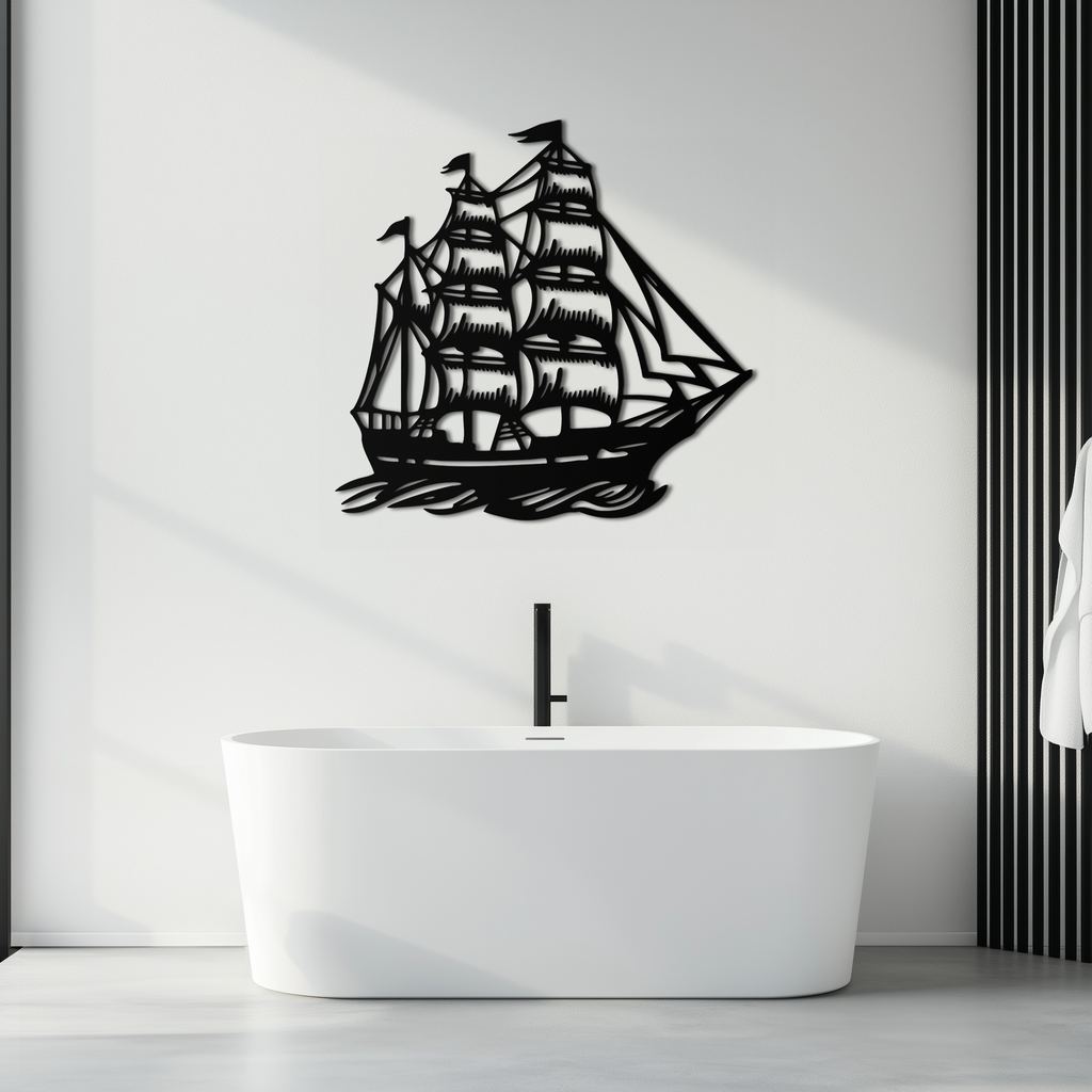 Nordic Viking Ship Metal Wall Art - Norse-Inspired Steel Decor- KAF470