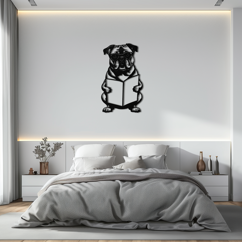 Reading Dog Silhouette Metal Wall Art – Black Steel Whimsical Pet Lover Decor- KAF491