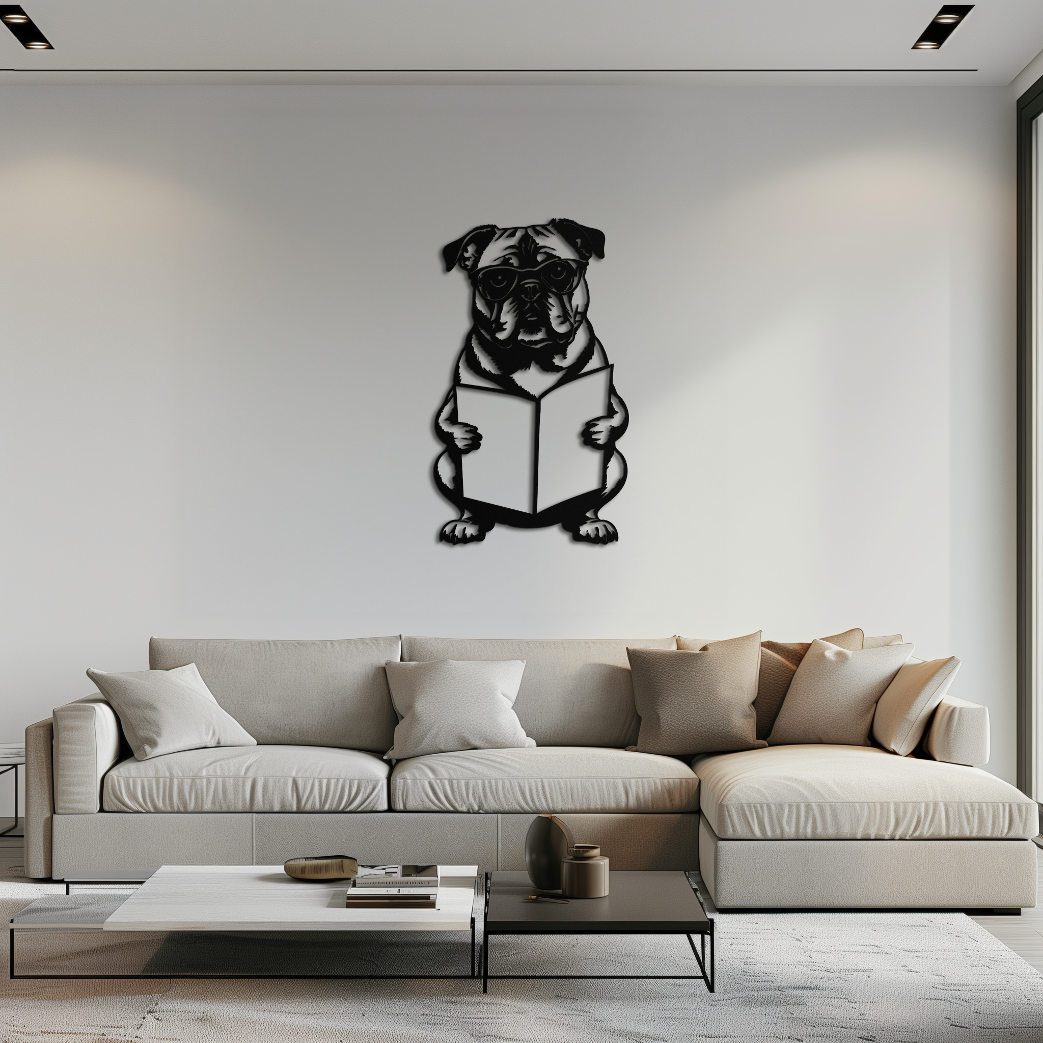 Reading Dog Silhouette Metal Wall Art – Black Steel Whimsical Pet Lover Decor- KAF491