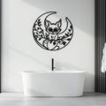 Moon Cat Silhouette Metal Wall Art – Black Steel Whimsical Pet Lover Decor- KAF492