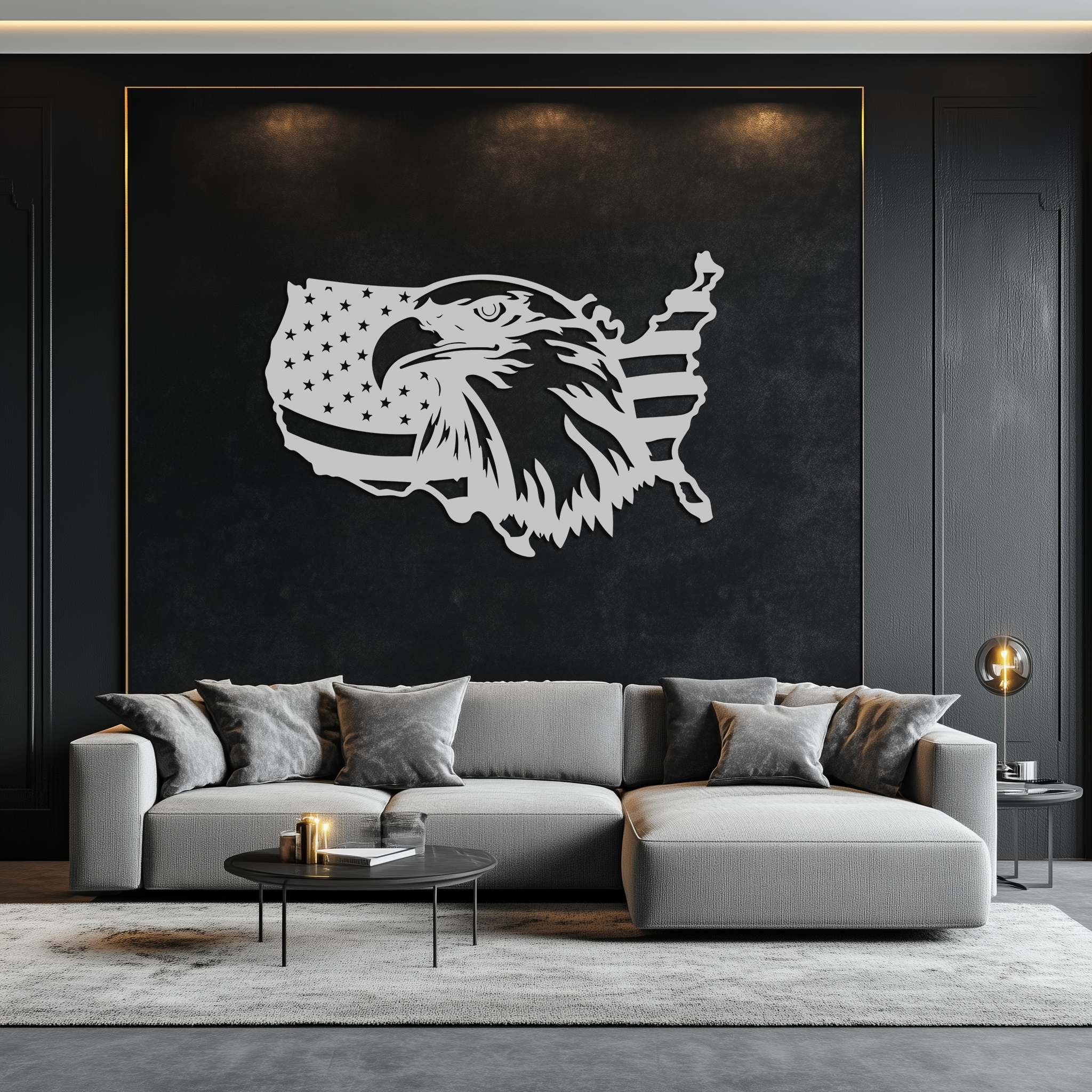 American Flag Eagle Silhouette Metal Wall Art – Patriotic USA Decor for Home & Office- KAF497