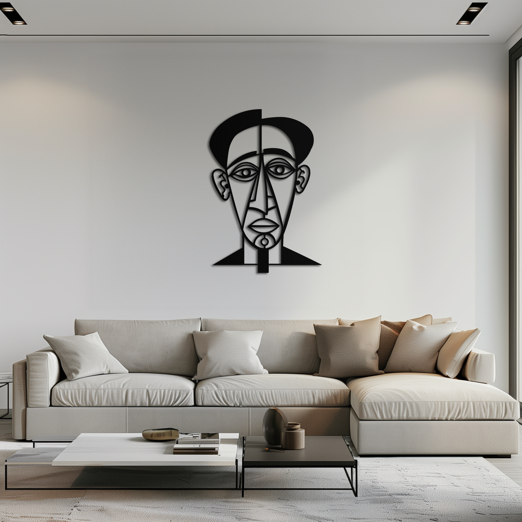 Abstract Face Line Art Metal Wall Decor – Modern Black Minimalist Sculpture- KAF509