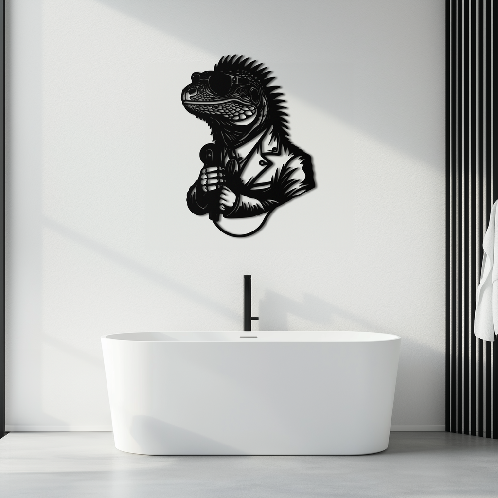 Cool Lizard Metal Wall Art – Unique Reptile Selfie Decor for Home and Office- KAF512