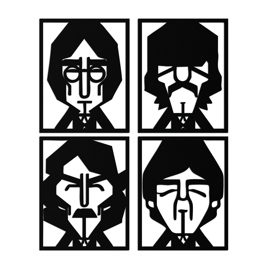 Abstract Geometric Faces Metal Wall Art - Modern Black Steel Home Decor Set of Four- KAF516