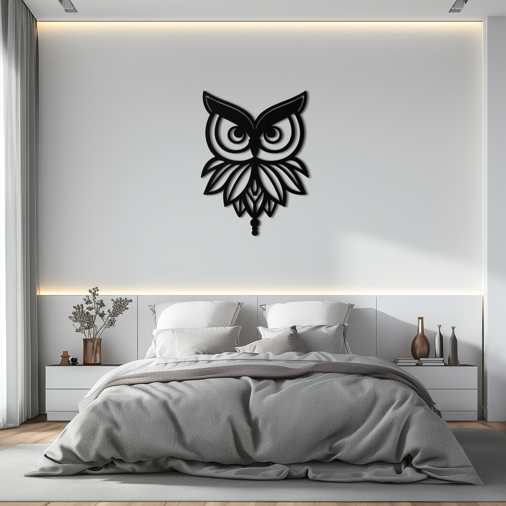 Owl Silhouette Metal Wall Art – Black Steel Bird Wall Decor for Modern Homes- KAF517