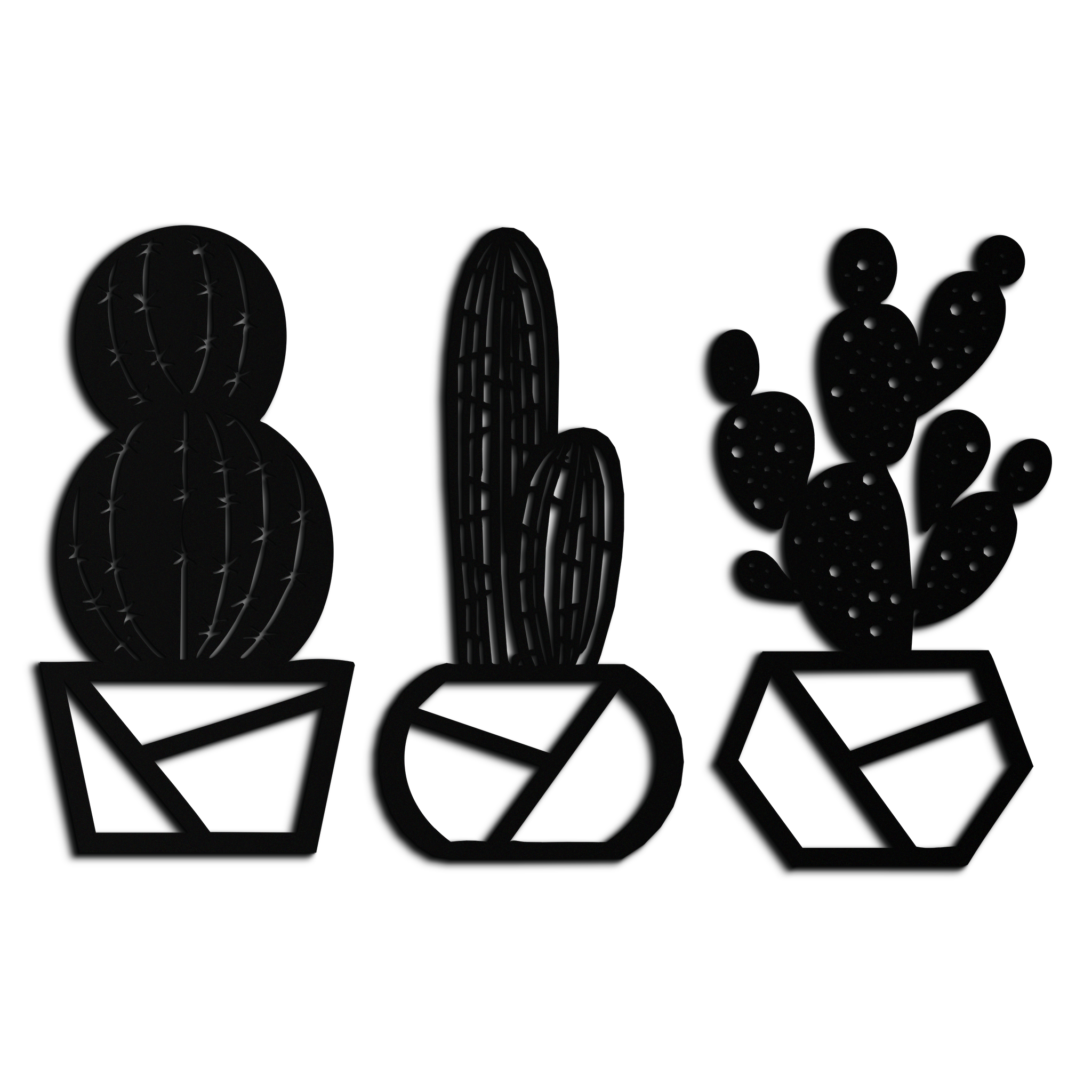 Geometric Cactus Set Metal Wall Art – Modern Black Steel Succulent Decor for Home and Office- KAF518