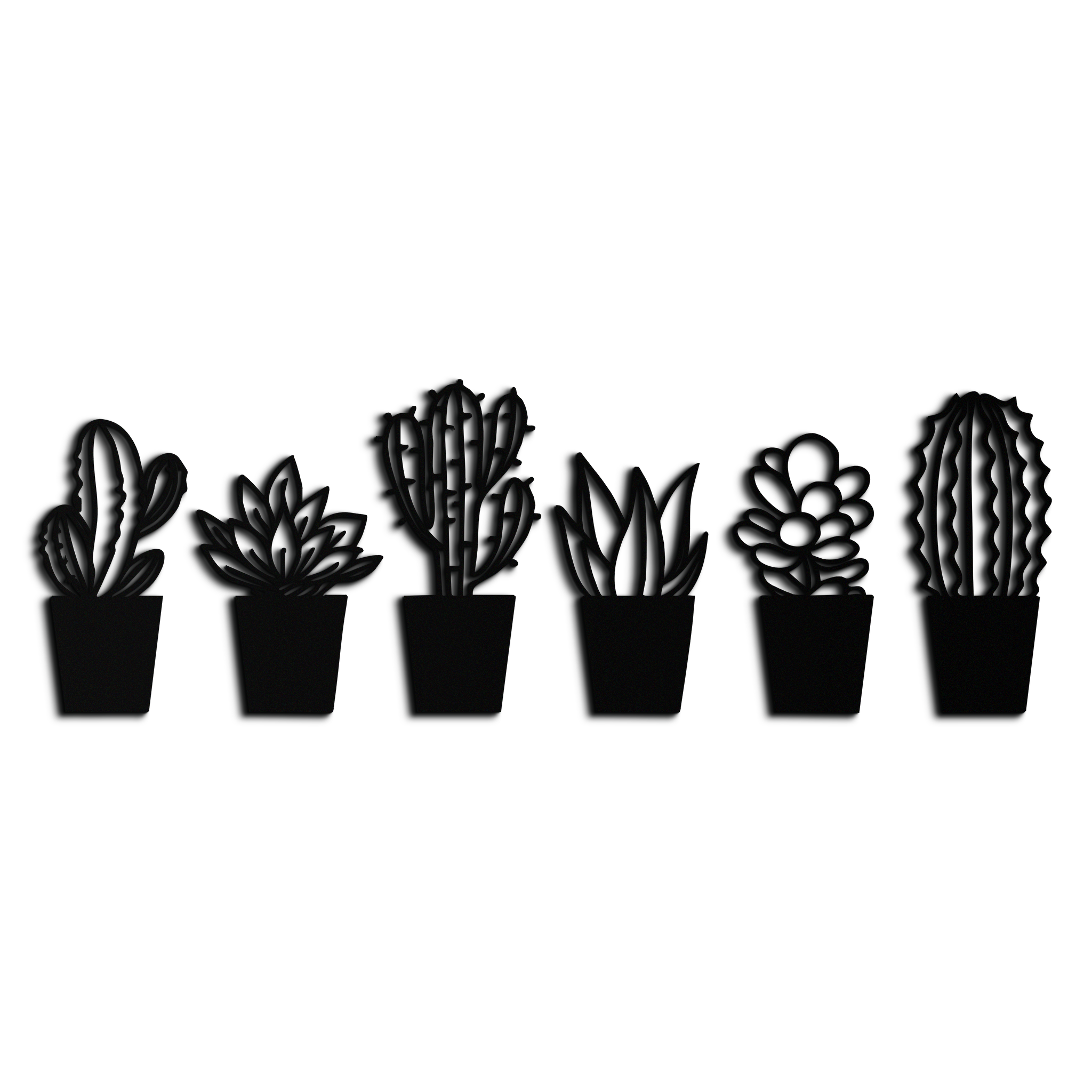 Cactus Succulent Plant Metal Wall Art – Modern Black Botanical Home Decor- KAF521